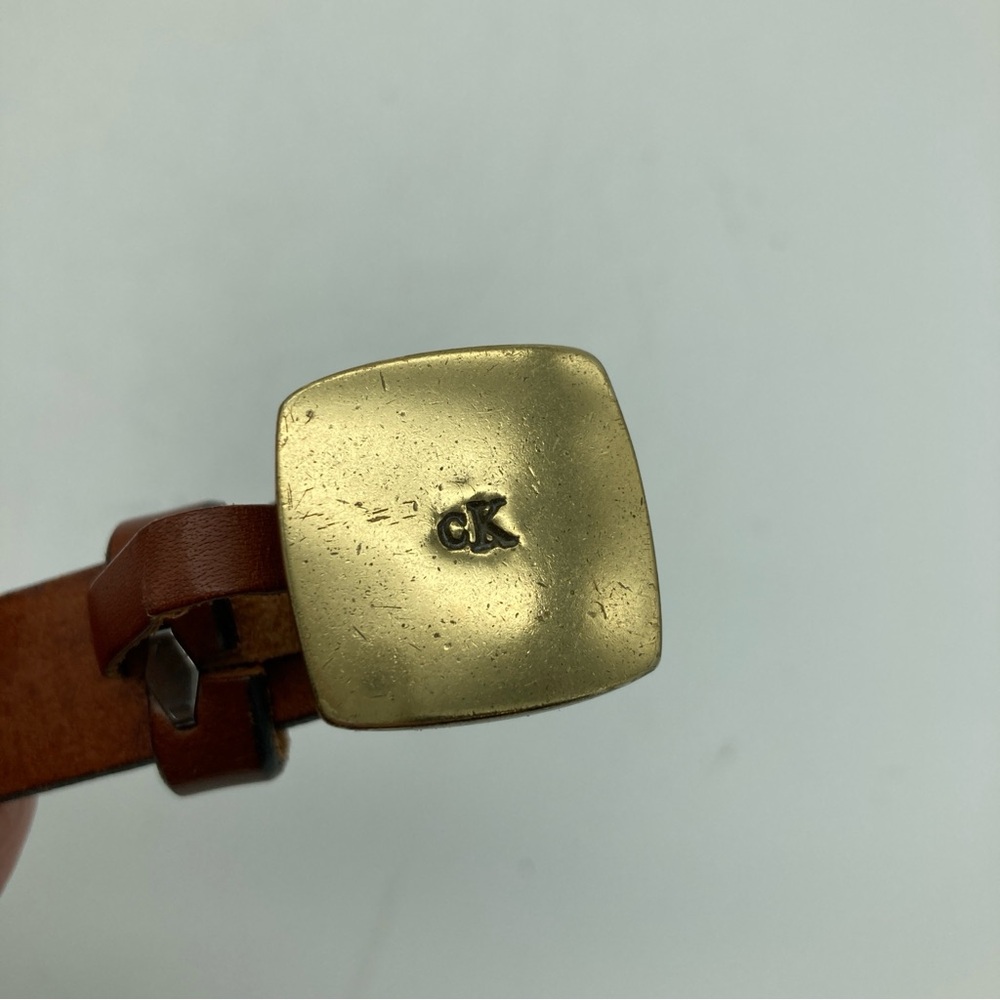 Vintage Calvin Klein Brown Leather Belt with Brass Buckle - Picture 2 of 5